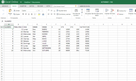 Actividad 1 de Excel